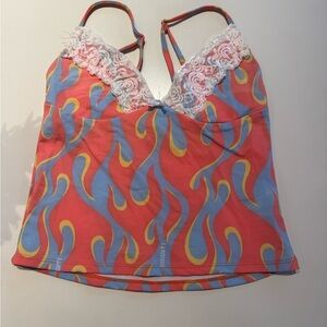 O-Mighty Red and Blue Flame Tank with Lace